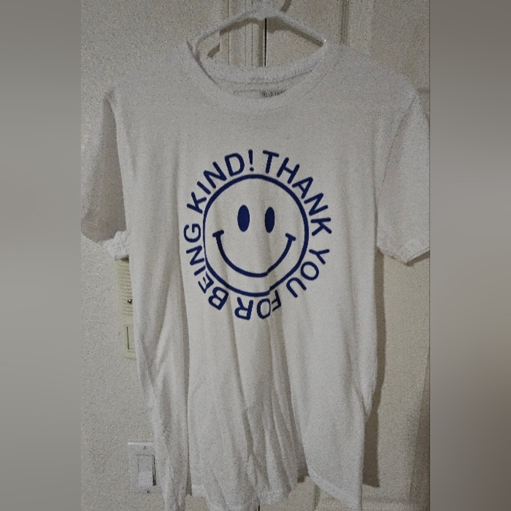 The Phluid Project White and Blue Smiley Face Tee
